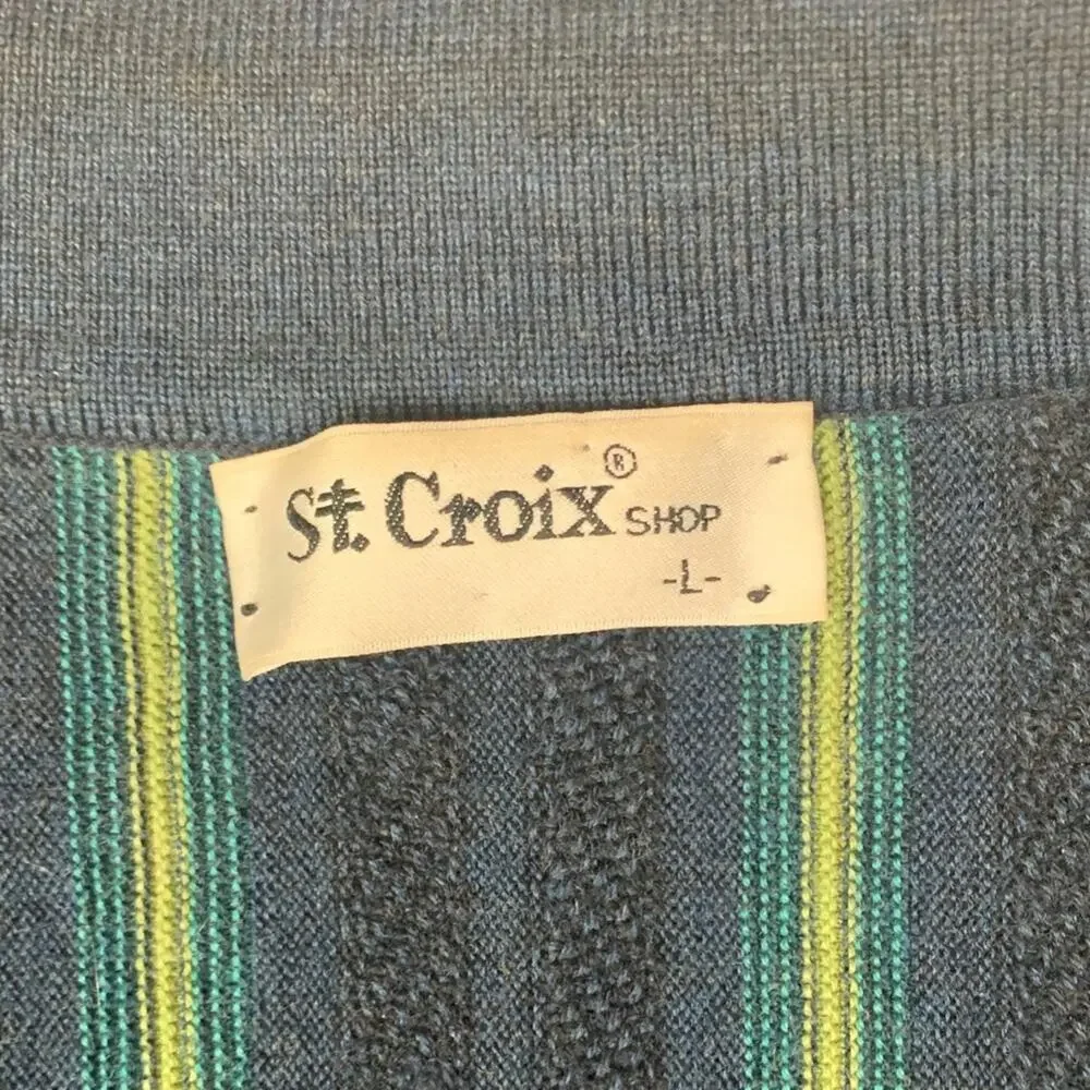 St Croix Men's large wool vintage Blue stripe Sweater flaw read